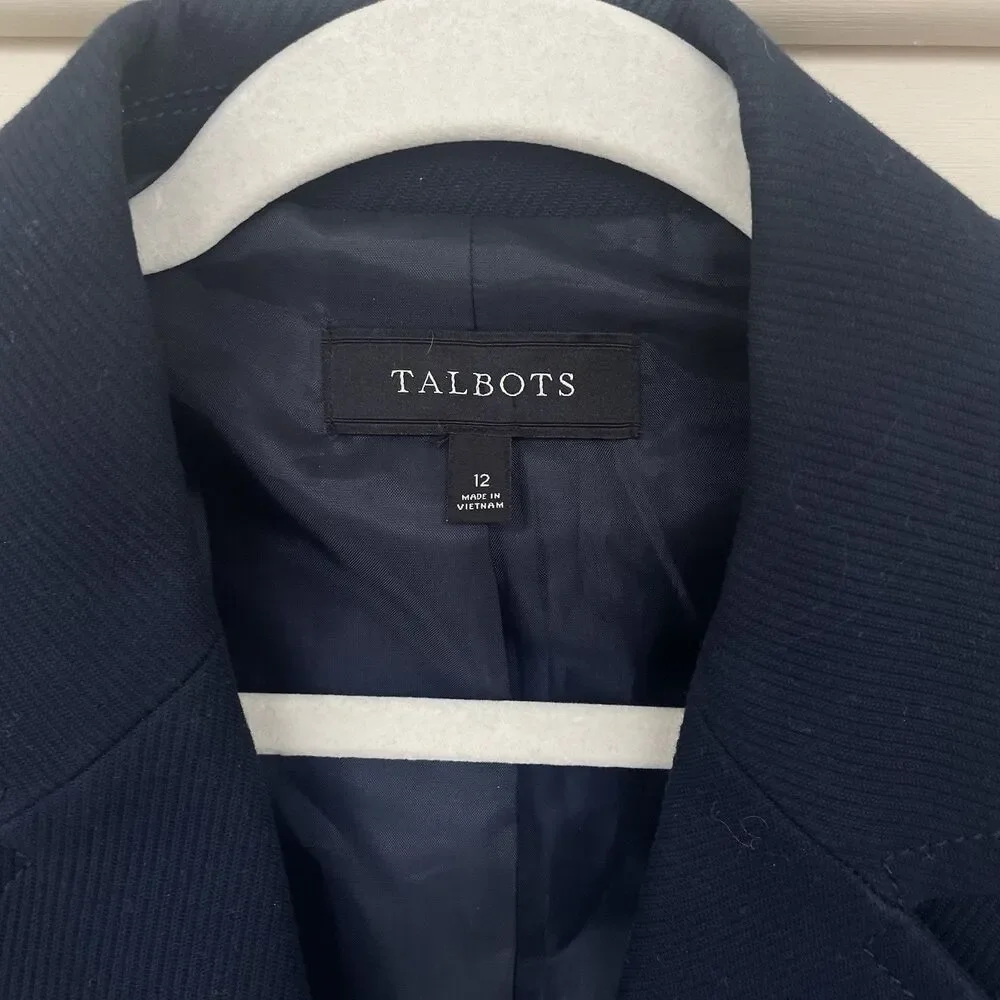 Talbots Navy Blue Structured Women's 2 Button Blazer Ribbed Cotton - 12 - Picture 8 of 8